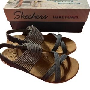 Skechers Women's Denim Blue Wedge Sandals with Luxe Foam- Size 7